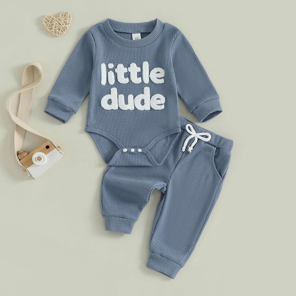 Newborn Baby Boy Clothes Waffle Letter Embroider Long Sleeve Romper Pullover Tops and Pants Sets Fall Winter Outfits