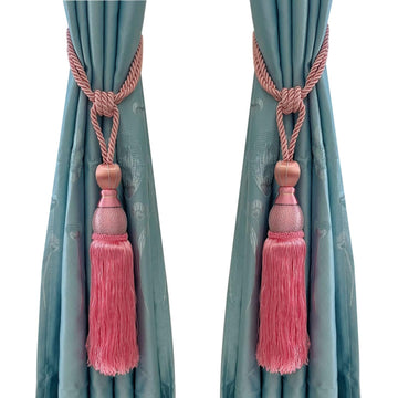 Set of 2 Pink Ball Tassel Curtain Tiebacks Braided Window Decor