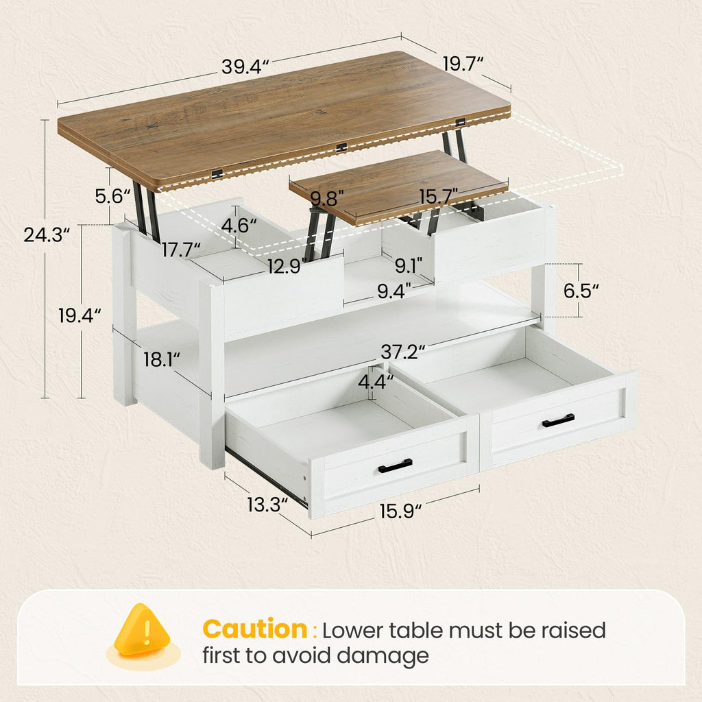 40" Farmhouse Lift Top Coffee Table with 2 Drawers