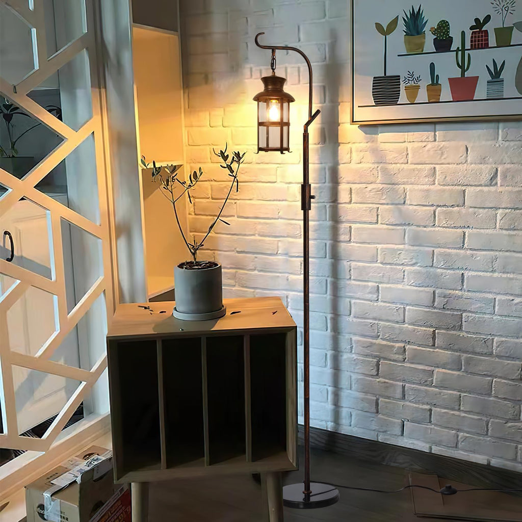 Vintage Dimmable Floor Lamp, Classical Lanterns Standing Lamp, Rustic Farmhouse Floor Lamp with Red Copper Finish