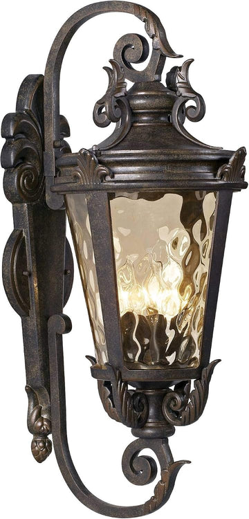 Marseille 27 1/2" Bronze 4-Light Scroll Outdoor Wall Light with Hammered Glass