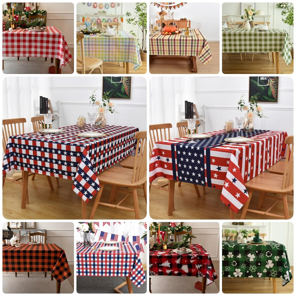 Waterproof Plaid Tablecloth Fabric - Round 108 Inch Classic Gingham Checker Table Cloth for Indoor/Outdoor Use