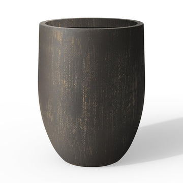 Large Round Bullet Vintage BRN Concrete Planter 21.7" Tall, Outdoor