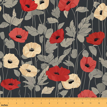 Poppy Flower Upholstery Fabric, 5 Yards