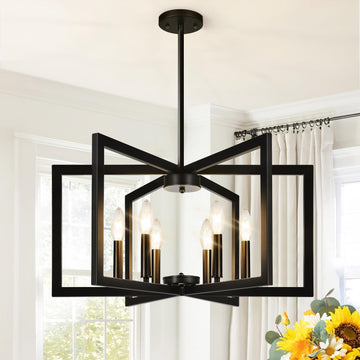 25"-61" Height Adjustable Modern Matte Black Chandelier for Dining Room