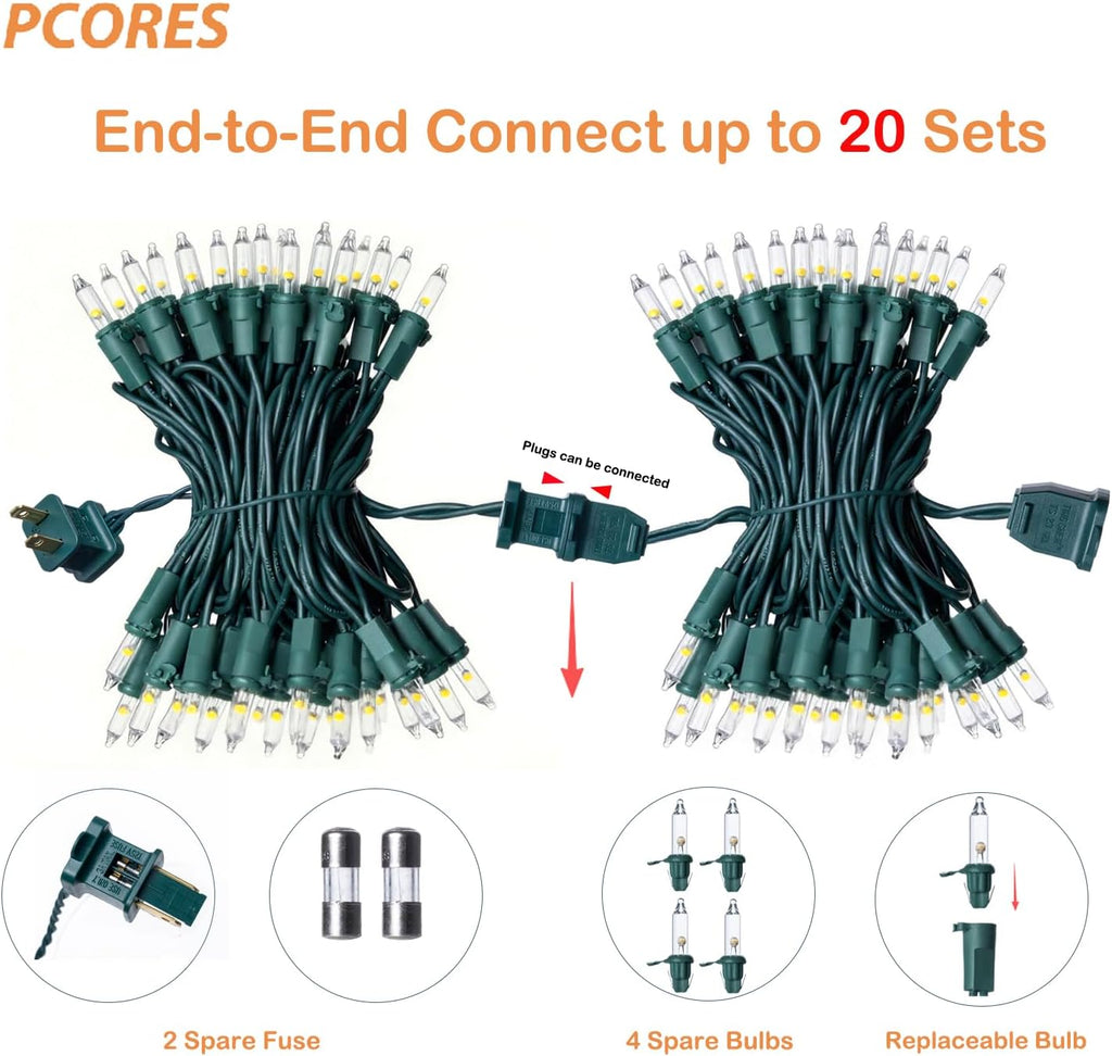 Clear Christmas String Lights 52ft 200 LED Warm White Outdoor String Lights
