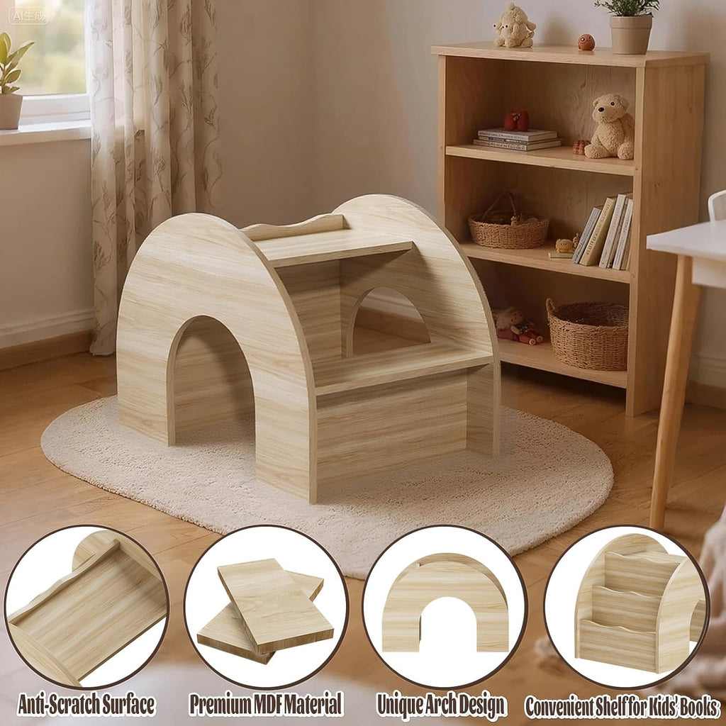 In-1 Kids Desk and Chair Set, Montessori Toddler Desk with Bookshelf for Ages 2-7 | Arched Baby Bookshelf