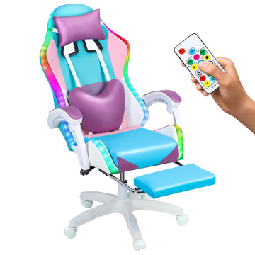 Gaming Chair with Led Lights, Gamer Chair with Footrest High Back and Lumbar Support, Ergonomic Height Adjustable