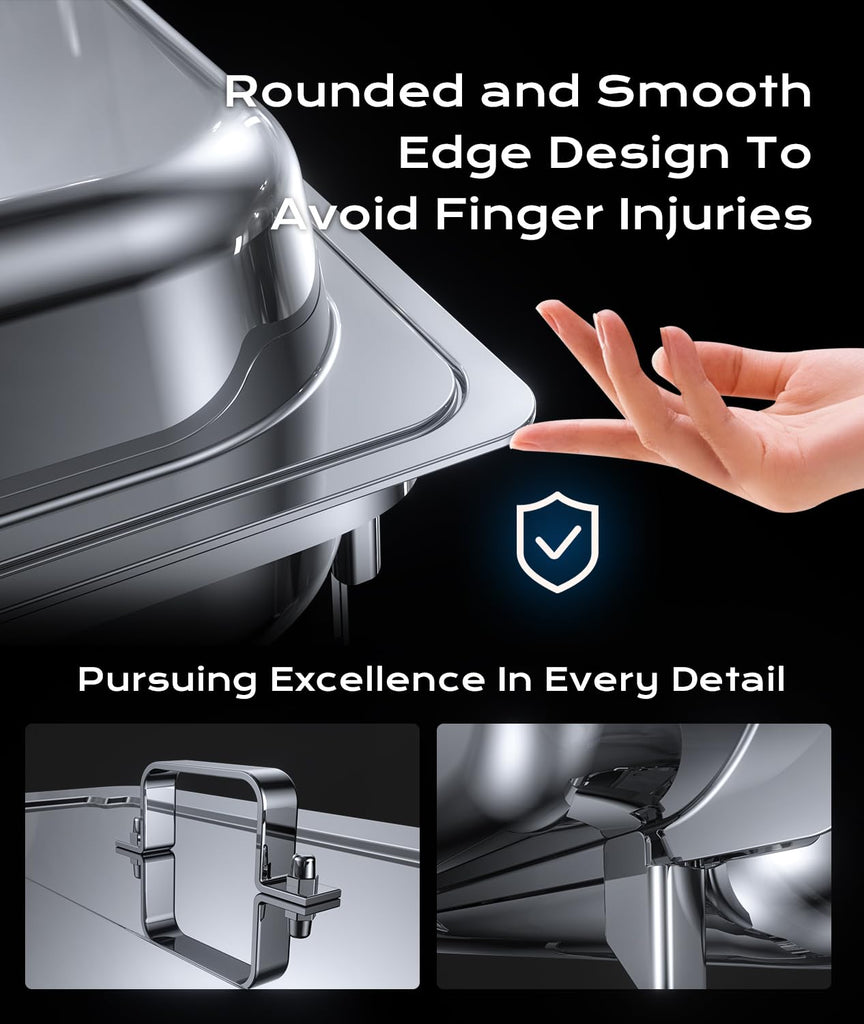 Chafing Dishes for Buffet 4 Pack, [Ultrasonic Mirror Polishing] Chafing Dish Buffet Set 9QT, [Rolled Edge Finger