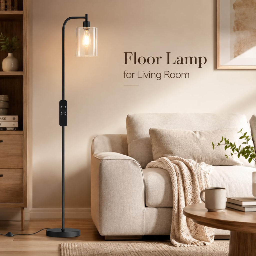 Industrial Floor Lamp with Glass Shade, LED Bulbs Included