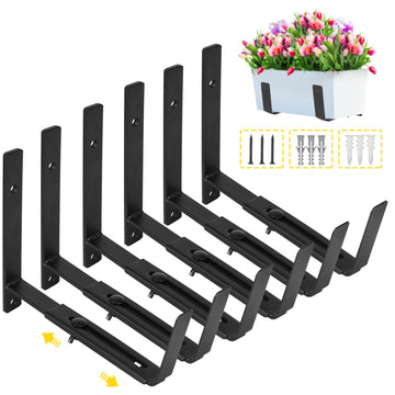 Adjustable Window Box Brackets, 6 Pack Planter Box Brackets, Black