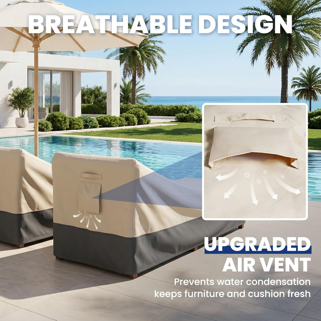 Extra Heavy Duty Patio Chaise Lounge Cover Waterproof 2 Pack - Lounge Chair Covers for Outdoor Pool Lounger and Patio