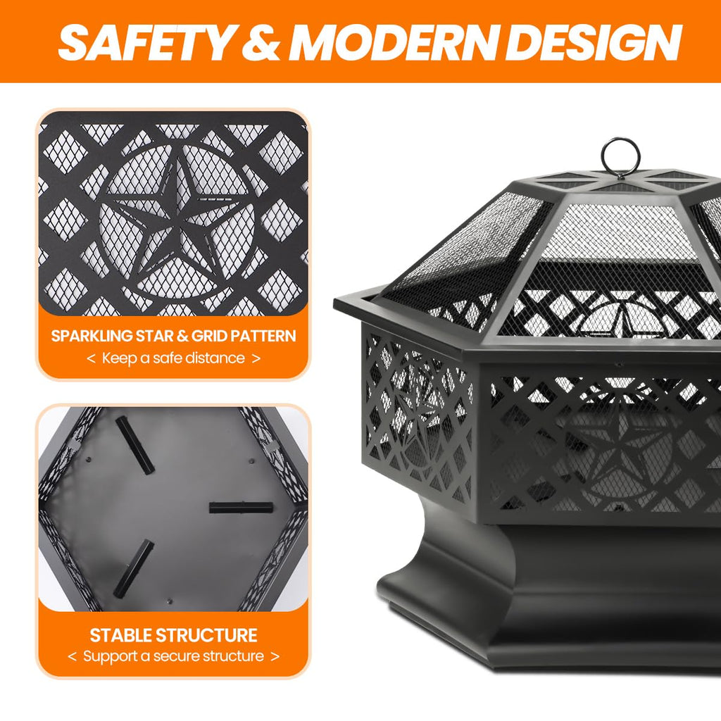 33 Inch Outdoor Fire Pit with Spark Screen Wood Burning