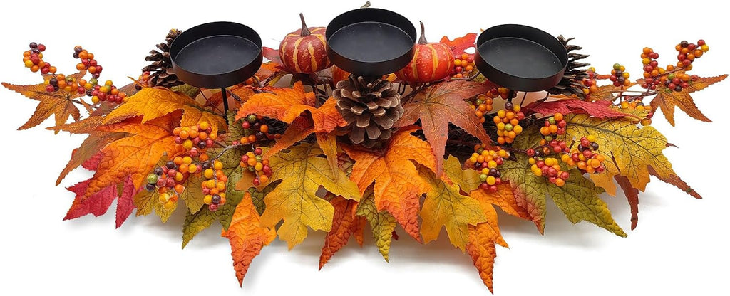 Thanksgiving Centerpiece Fall Table Decorations, Artificial Gourd, Pumpkins, Pine Cones, Maple Leaves and Berries