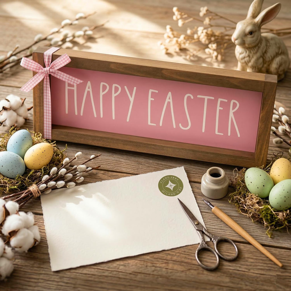 Happy Easter Sign, Wooden Pink Easter Table Top Decorations Indoor, Spring Wood Decorative Signage Wall Art Living