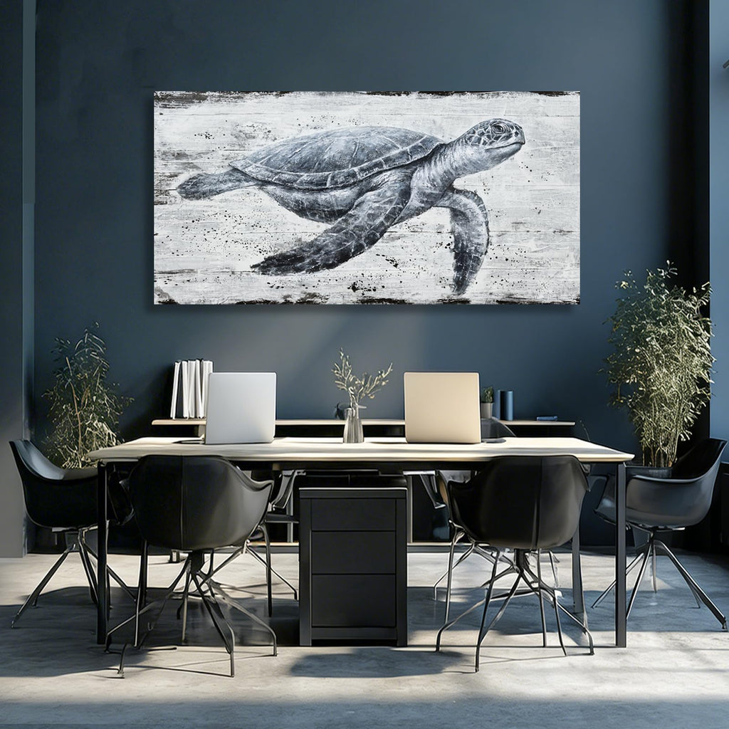 Marine Turtle Canvas Wall Art Coastal Living Room 29x58 Inch