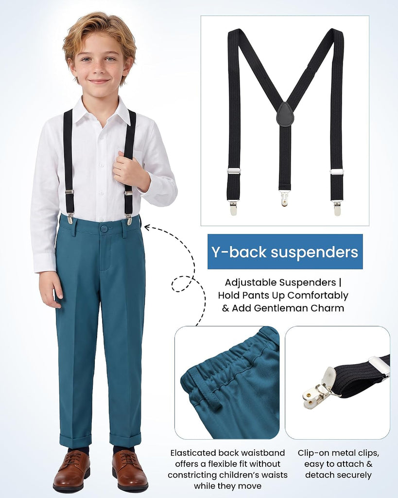 Boys' Piece Suits Multiple Colour Tuxedo Formal Slim Fit Boys Suit Set with Suspenders and Adjustable Waist