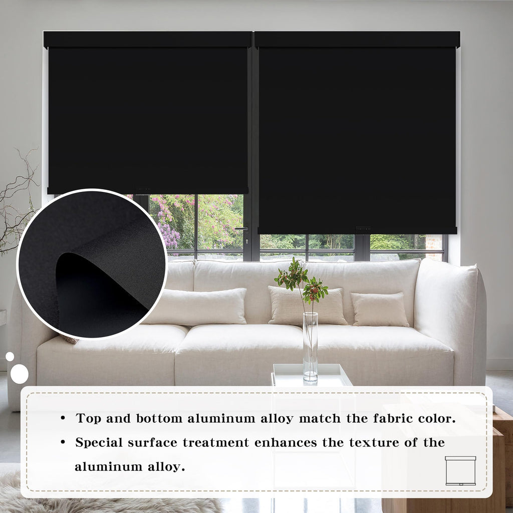 Cordless Blackout Roller Shades Blinds for Windows, Black