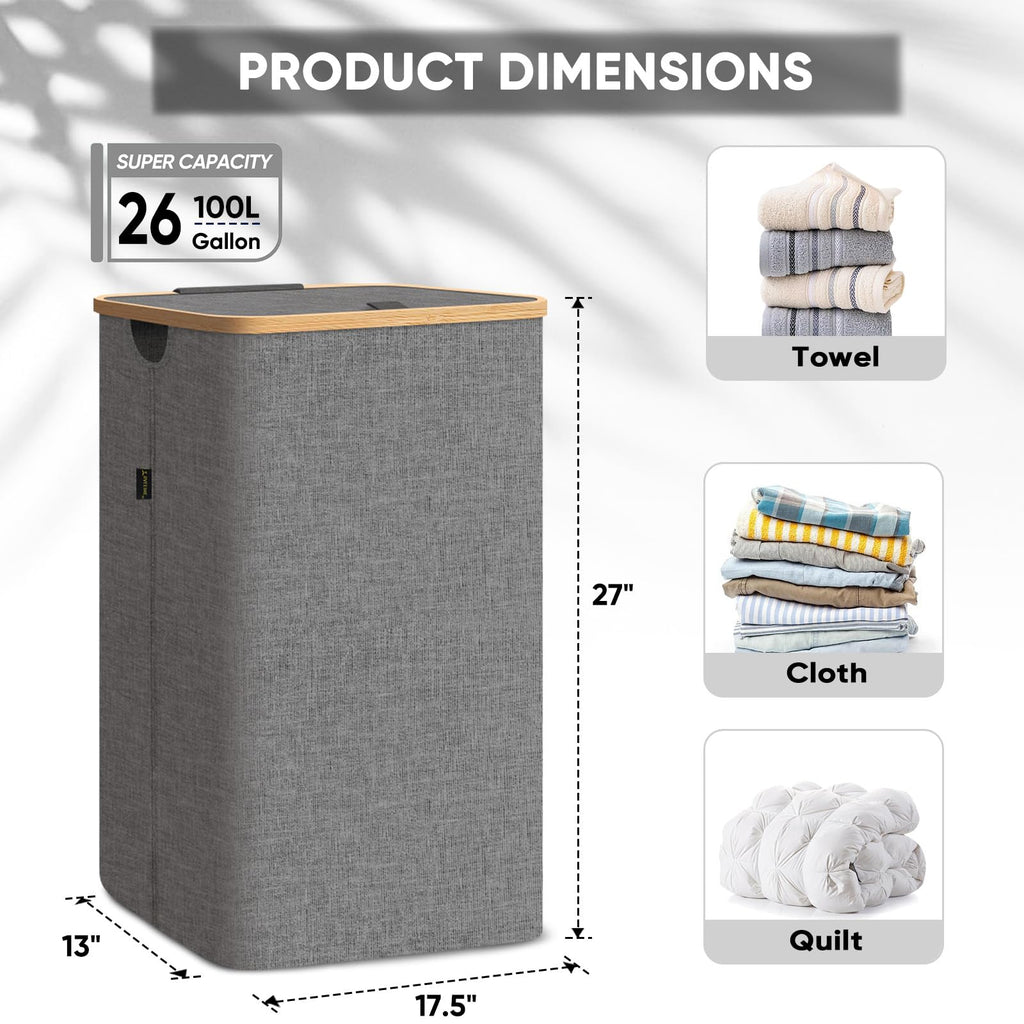 100L Laundry Hamper with Lid, Large Laundry Basket Bin