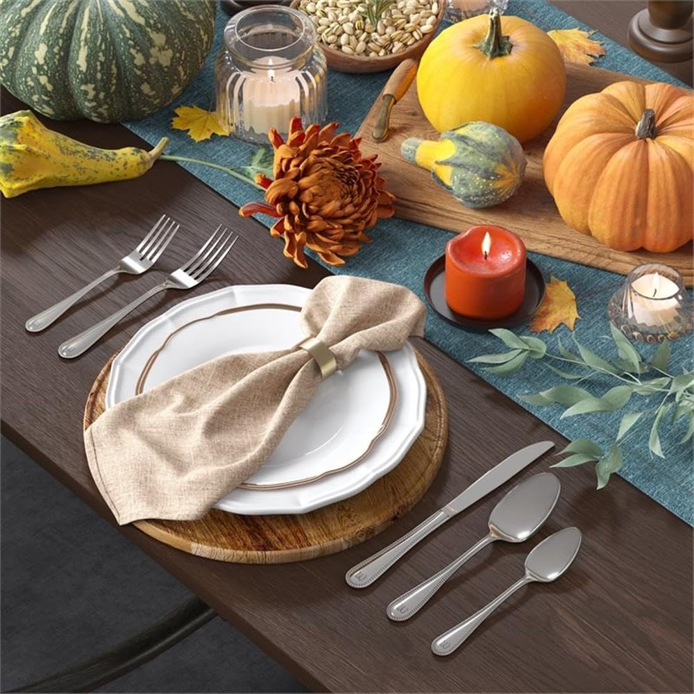 46-Piece Stainless Steel Flatware Set with Beaded Design