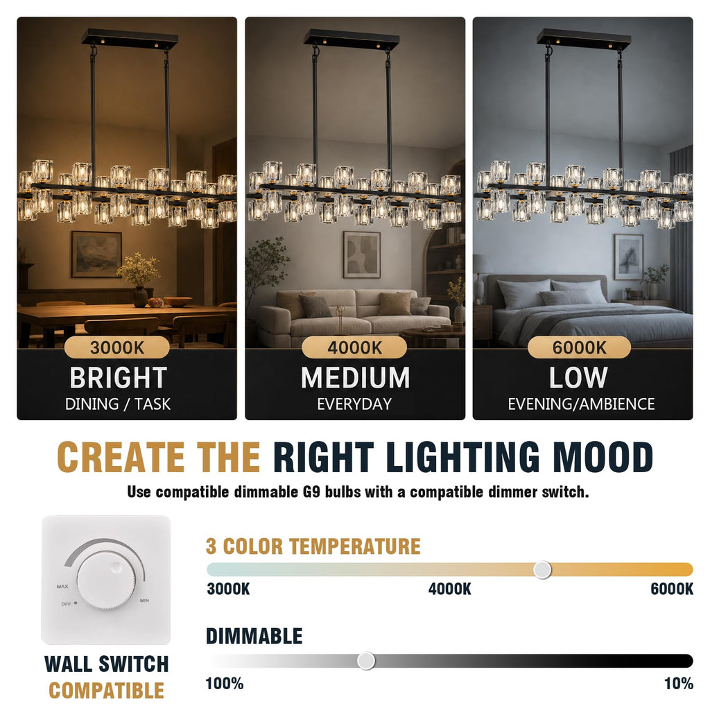 Linear Crystal Chandelier Kitchen Island 36inch