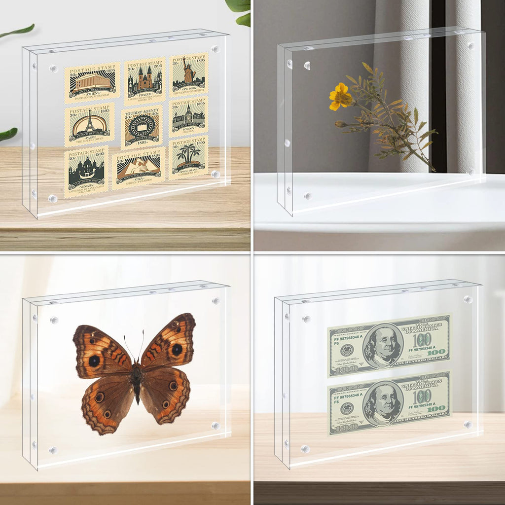 5x7 Acrylic Frames 6 Pack, 20mm Thicker Frameless Clear Picture Frames, Double Sided Magnetic Picture Frames, Free