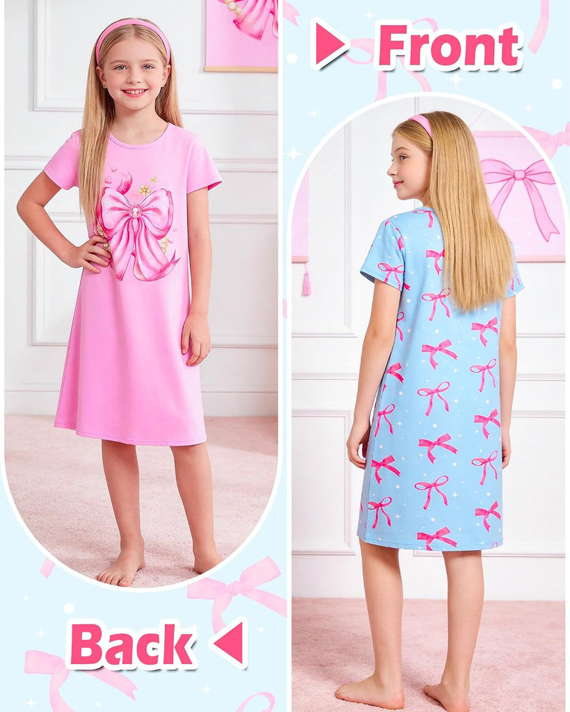 2Pcs Girls Nightgowns Kids Pajamas Princess Nightgown Dress Sleepwear for Toddler Little Girls Nightdress
