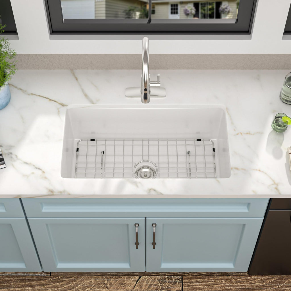 30 White Undermount Sink - 30"x18" Kitchen Sink Dual Mount White Ceramic Porcelain Fireclay Rectangular Deep Single