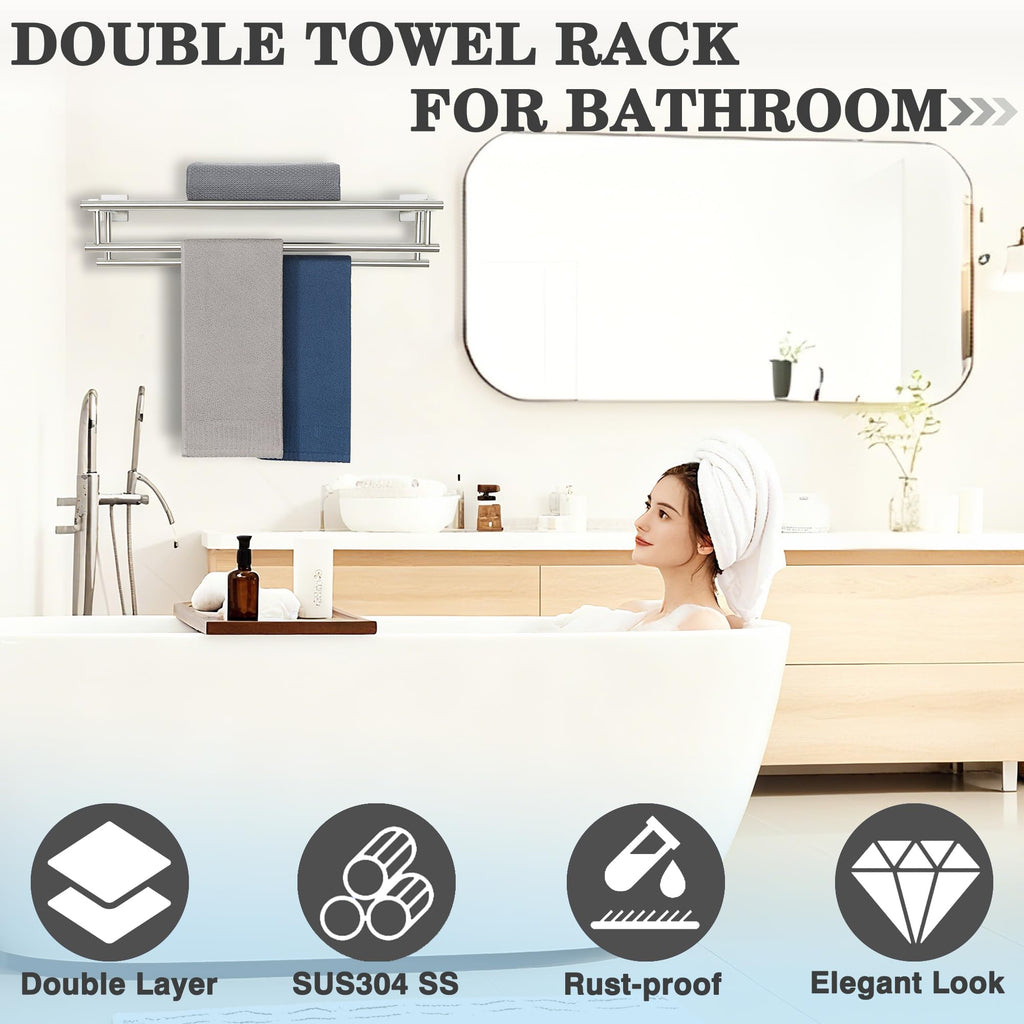 Double Towel Racks Wall Mount 24 Inch, Brushed Nickel
