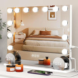 Hollywood Vanity Mirror with 10X/15X Magnification and Lights, USB/Type-C Port Makeup Mirror with 15 Dimmable LED