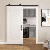 36''x84'' Sliding Barn Door, 1 Panel Reeded White Primed Sliding Closet Door with Matte Black 6FT Ha