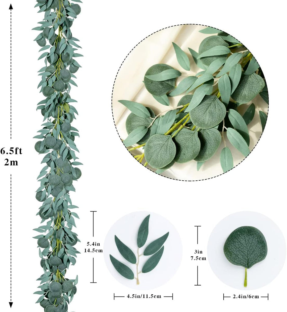 6.56FT Green Eucalyptus Garland for Decoration Table with Willow Leaves Greenery Garland Fake Hanging Plants - Set of 5