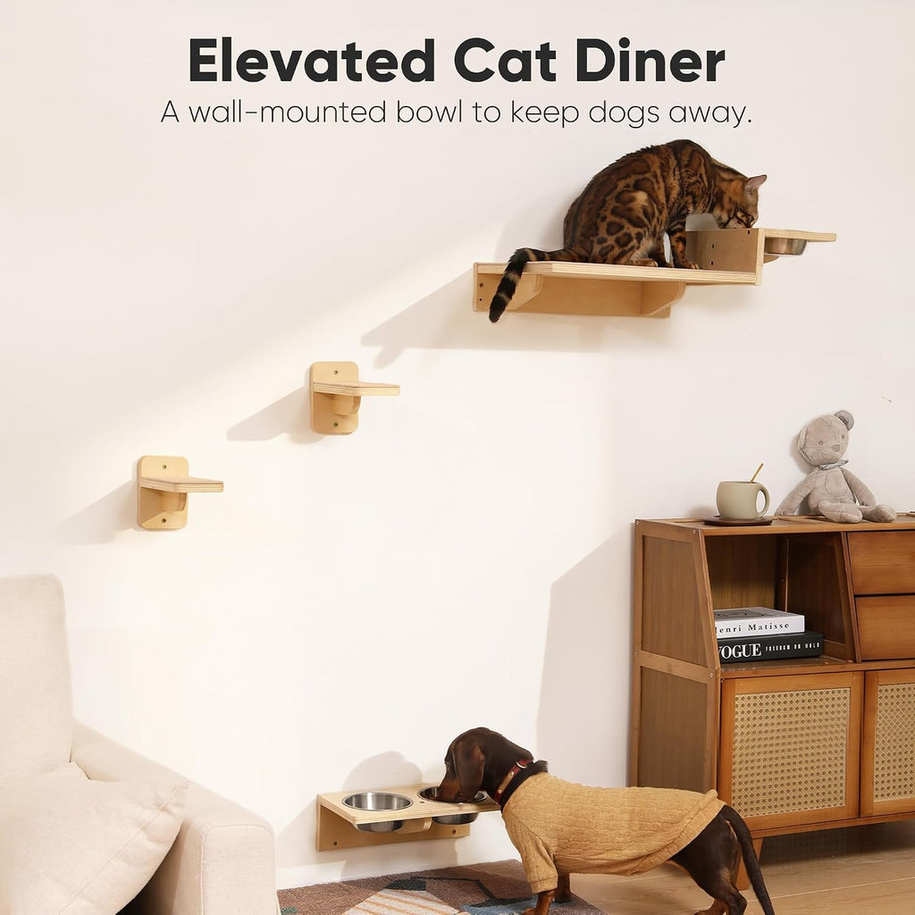 Cat Wall Shelves, Food Station with 2 Steps