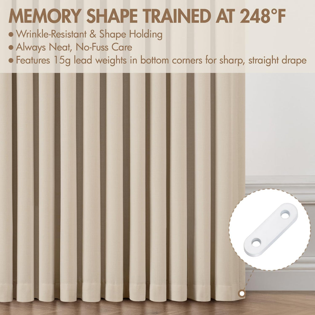 Pinch Pleated 100% Blackout Curtains 96 Inch Long 4 Panel Set for Bedroom Thick Linen Memory Trained Pleat Living