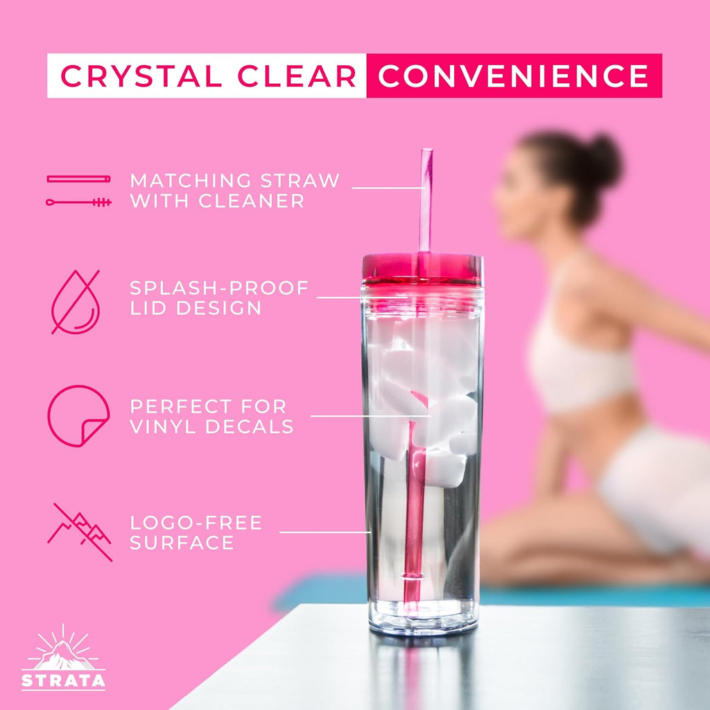 SKINNY TUMBLERS 4 Colored Acrylic Tumblers with Lids and Straws | Skinny, 16oz Double Wall Clear Plastic Tumblers
