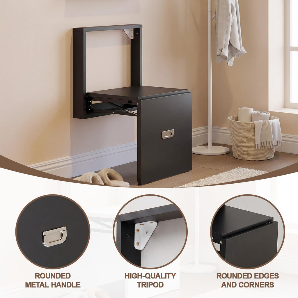 1 Pcs Wall Mounted Folding Chair, Modern Entryway Shoe Changing Stool, 330lbs Capacity, Extra-Wide Seat, Invisible