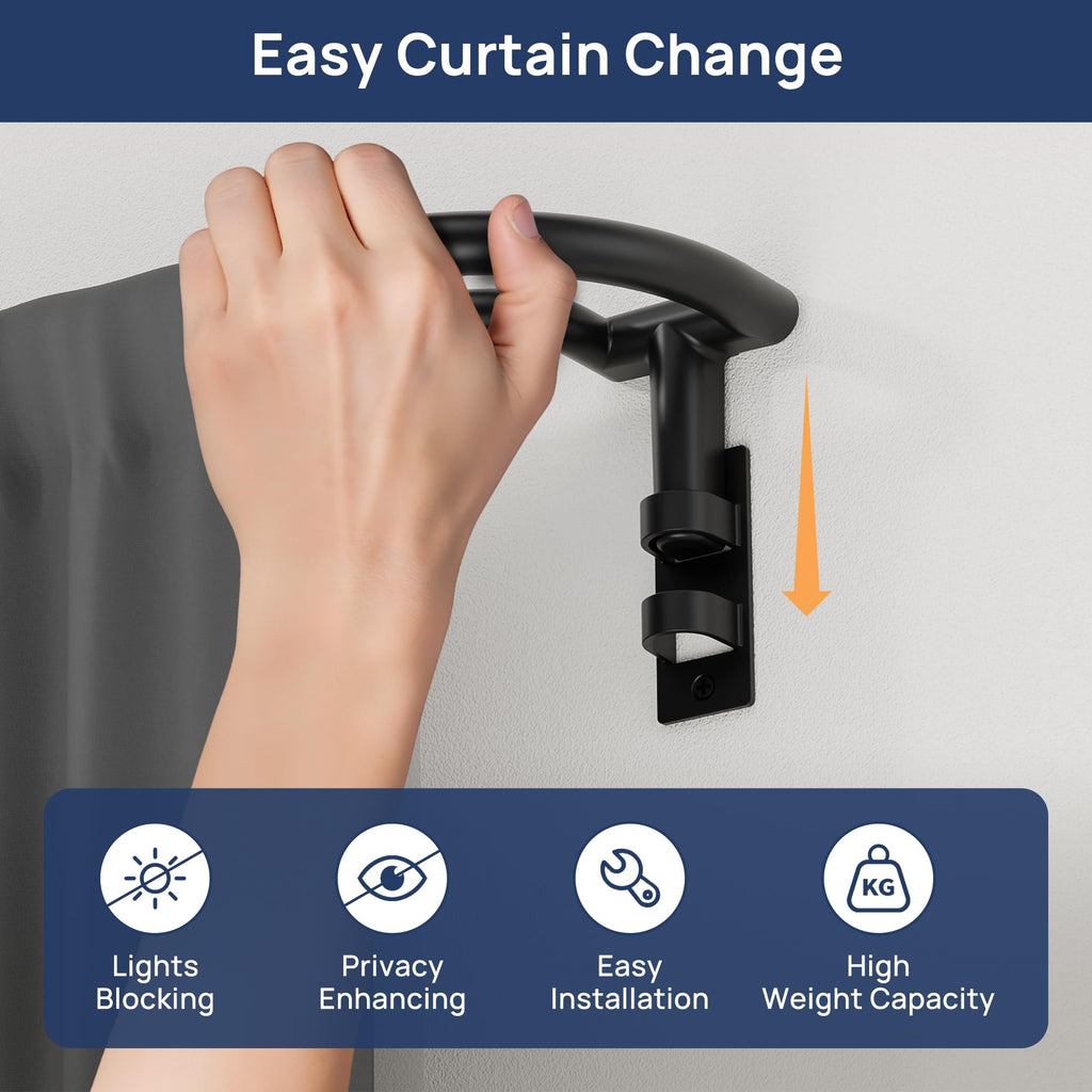 48-84" Double Curtain Rod for Blackout, Quick Release, Black