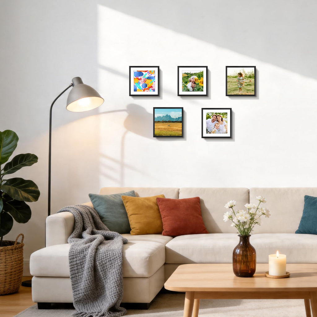 6x6 Black Aluminum Frame with White Mat, Real Glass