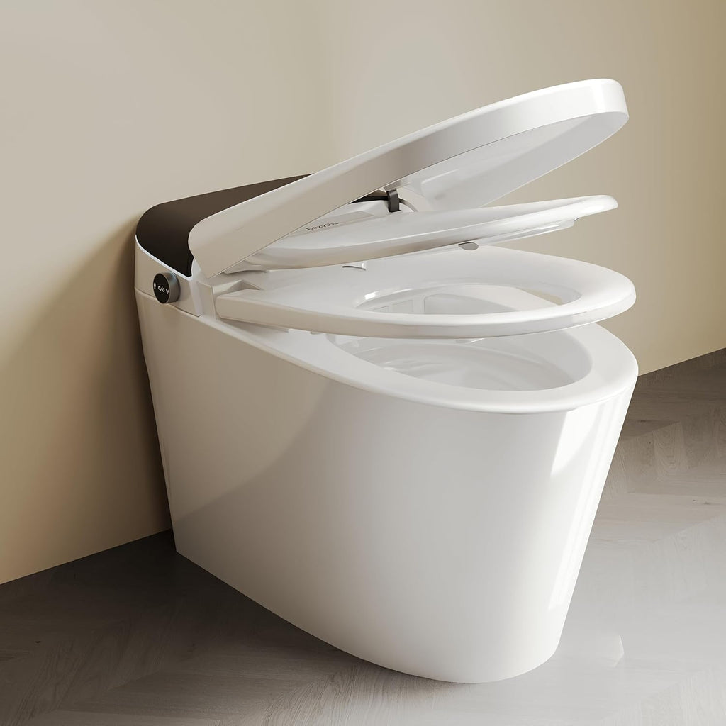 Smart One-Piece Toilet with Dual Bidet Seats for Adults and Kids, Auto Open/Close Lid, Foot Sensor Flush, Heated Seat, Warm Air Dryer, Elongated
