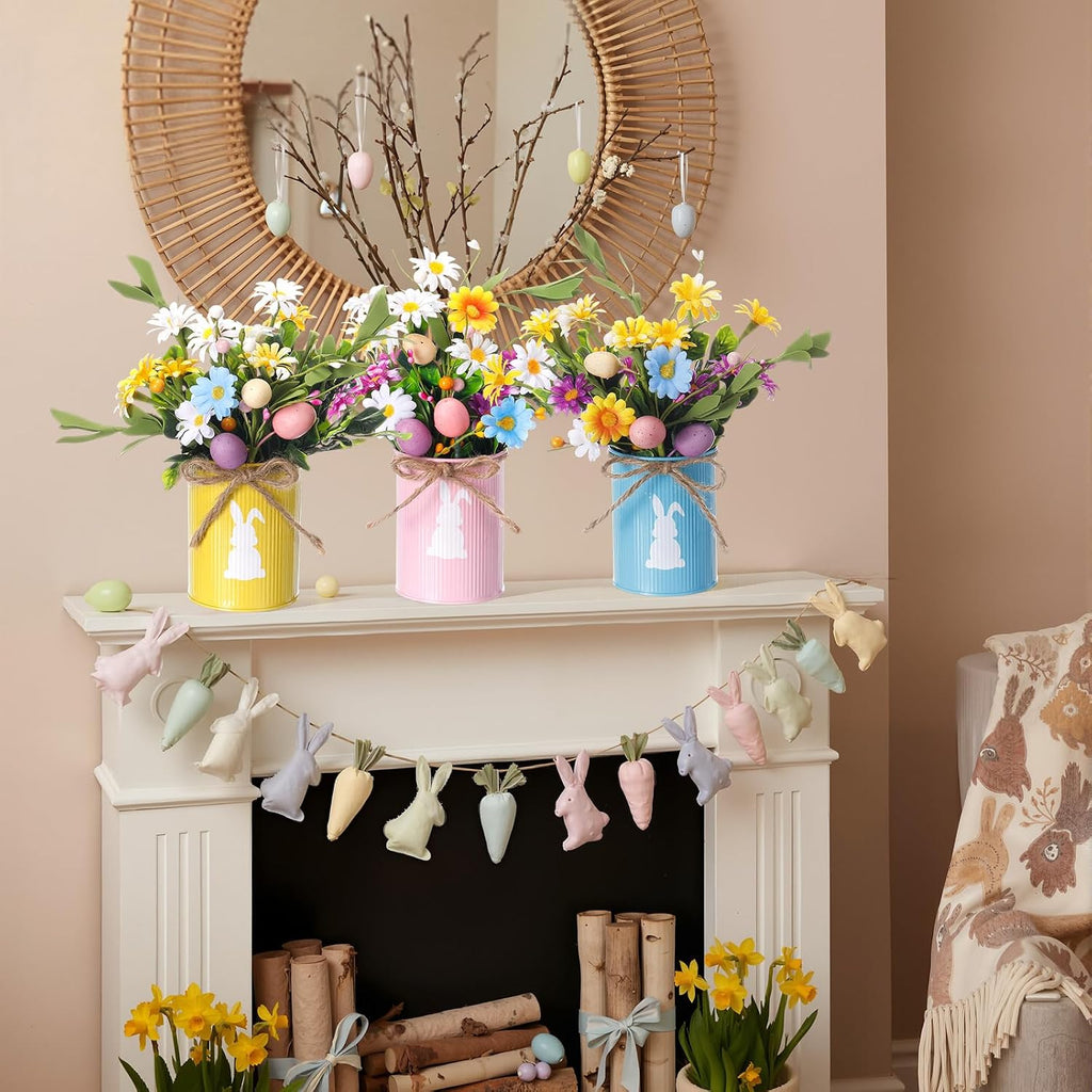 Easter Table Centerpiece Decorations,3 Bunny Vase Centerpieces with 9 Artificial Easter Egg Berry and Floral Picks - Set of 3