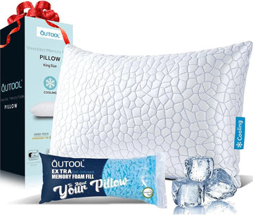 Cooling Pillow for Sleeping, CertiPUR-US Shredded Memory Foam King Pillow Set of 1, Cool Pillow for Hot Sleepers