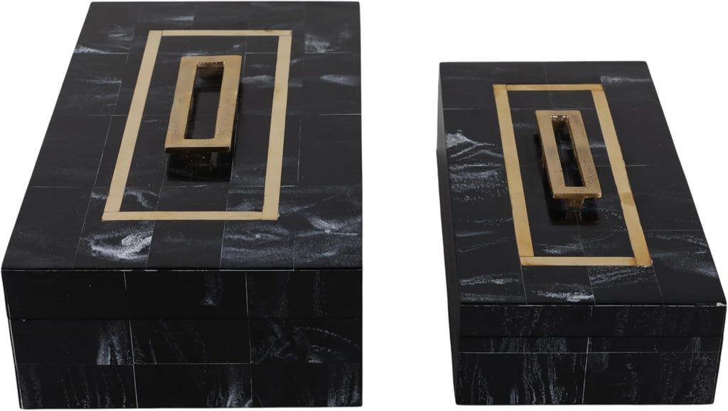 Elegant Decorative Boxes Decor with Lid - Marble Jewelry and Keepsake Boxes with Gold Handle - Bold Home Organizer - Set of 2