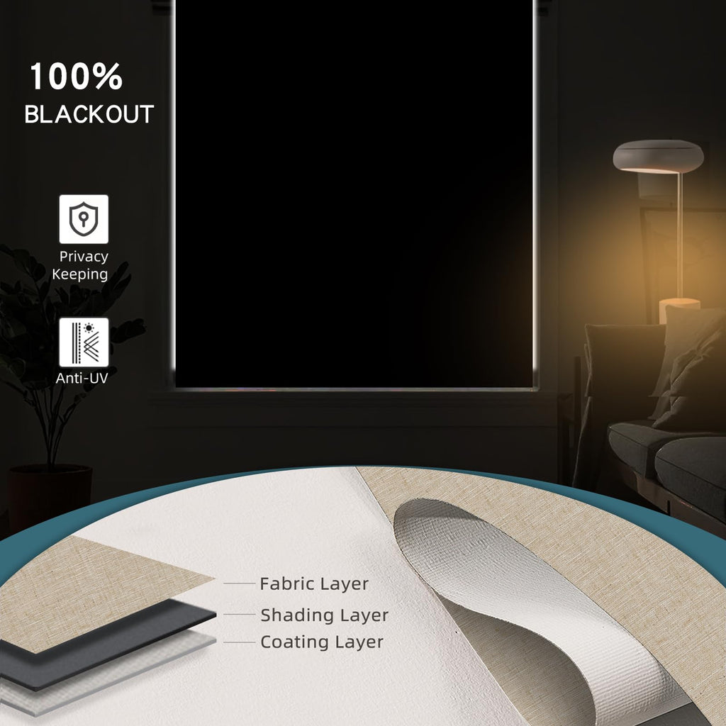 Motorized Roller Shades, 100% Blackout, Linen Caramel