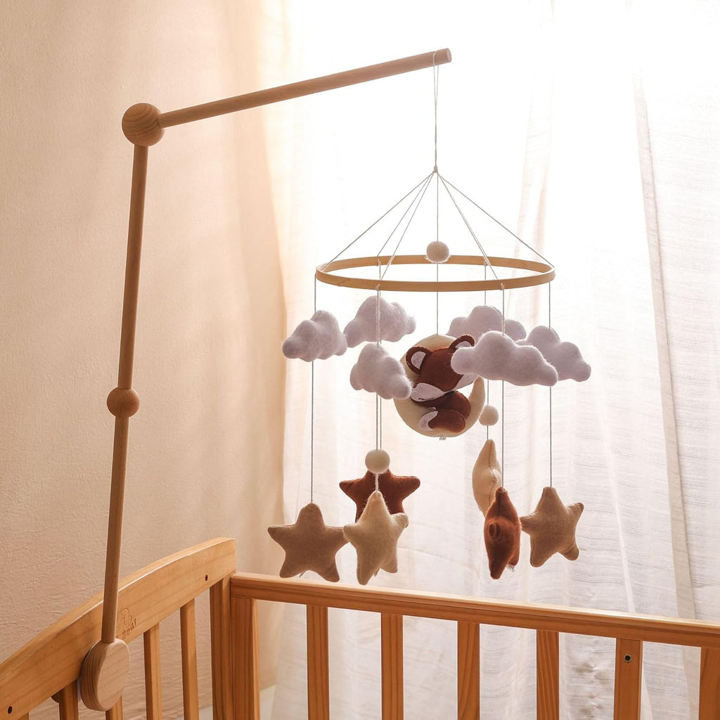 Cute Deer Star Moon Themed Baby Mobile for Crib,Animal Baby Crib Mobile for Bassinet, Felt Fox Nursery Ceiling