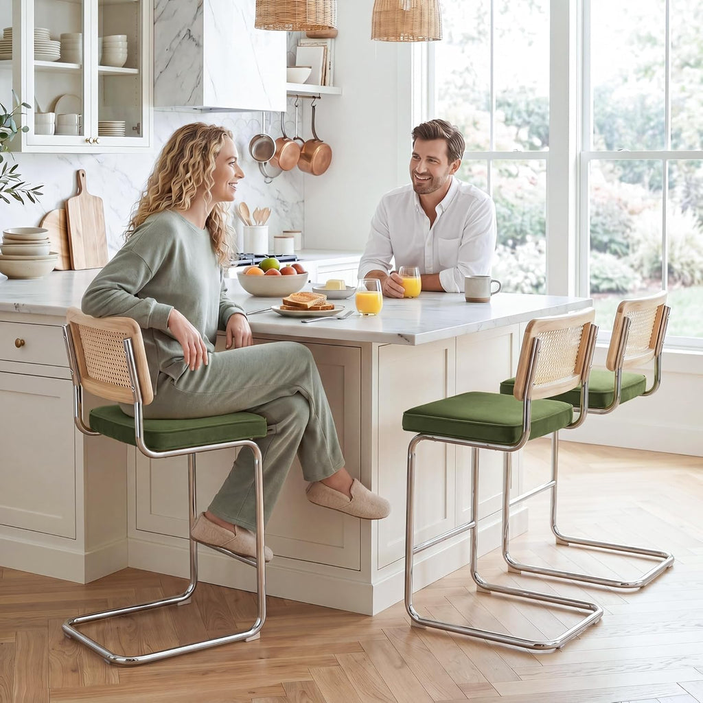 Natural Rattan Counter Stools Set of 2, 26" Modern Boho Barstools