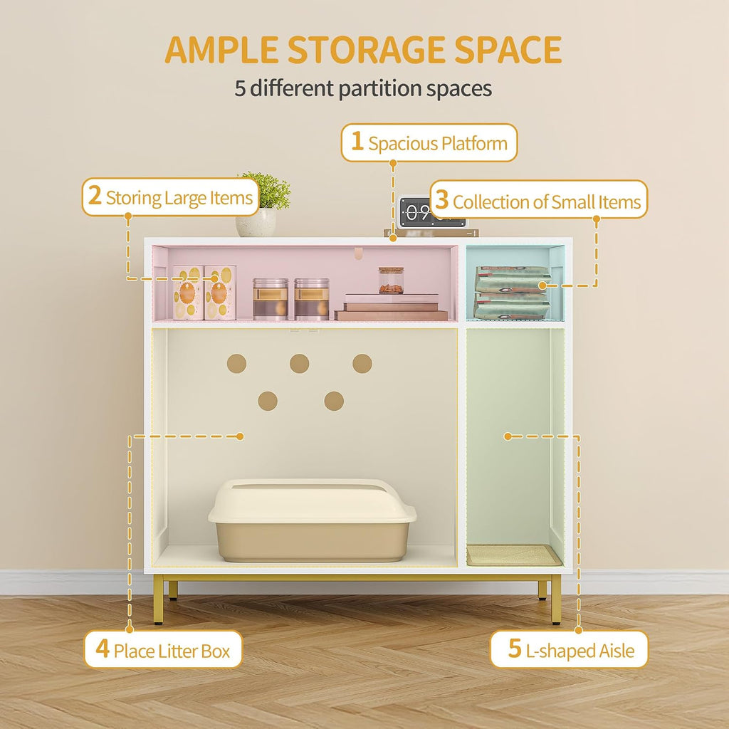 Cat Litter Box Enclosure, Hidden Litter Box Furniture with Storage