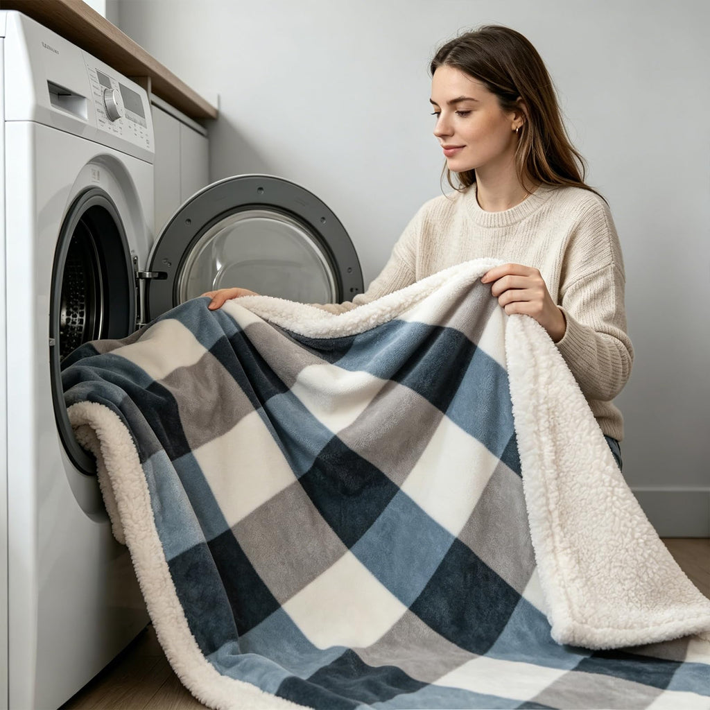 Sherpa Fleece Throw Blanket 60" x 80" Reversible Plush Fluffy Large Big Blanket Lattice Flannel Blankets for Sofa
