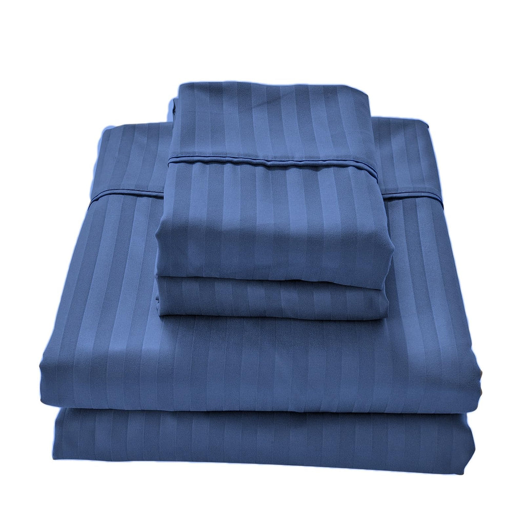 Striped RV King Sheets Set for 72x80 Camper Bed Navy