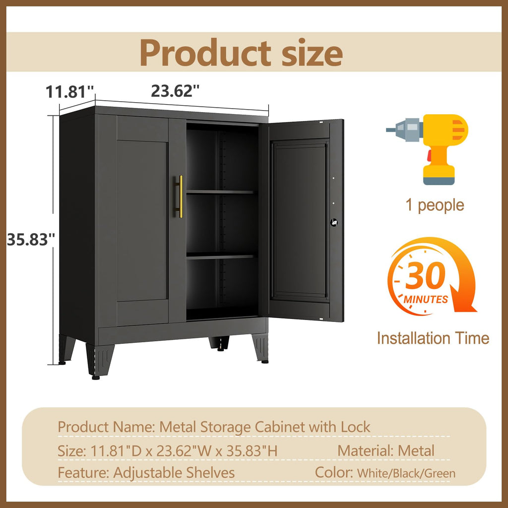 Black Metal Pantry Cabinet with Lock(Two Units), Sideboard Buffet