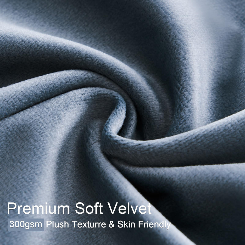 120 Inches Long Extra Long Slate Blue Velvet Curtains, Heavy Luxury Floor to Ceiling Pinched Pleated Boho Sound